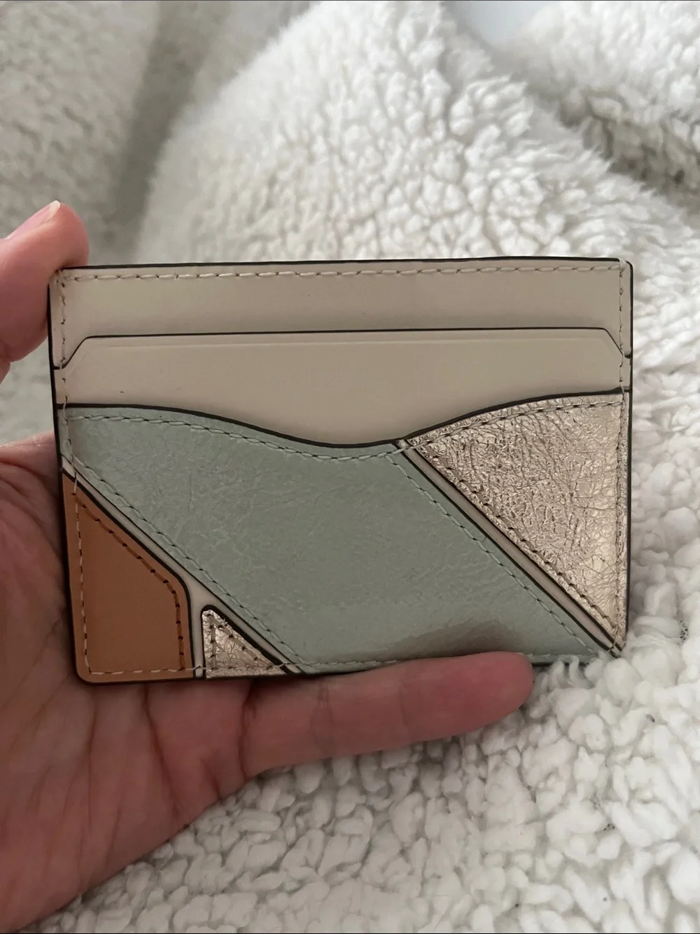 Tory Burch Cream, Mint & Metallic Leather Card Holder